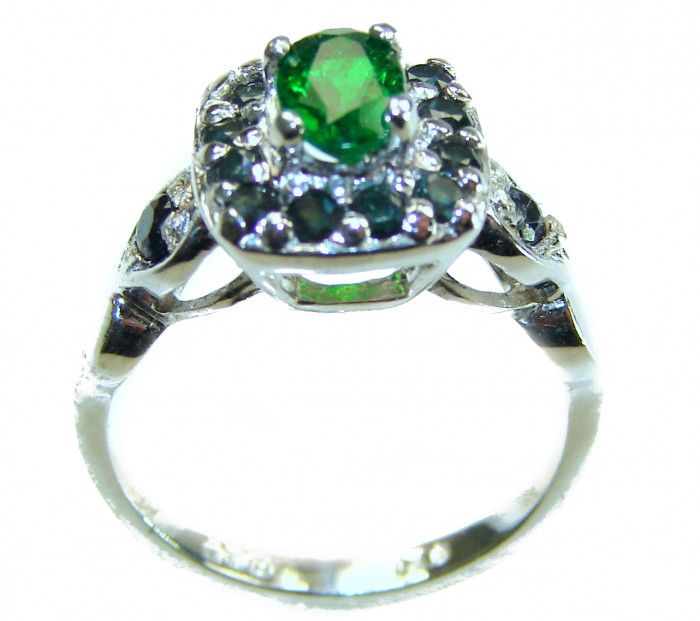 Victorian Style GREEN GRANDIDIERITE Sapphire .925 Sterling Silver ring; s. 5 - Side view of Victorian style green grandidierite sterling ring