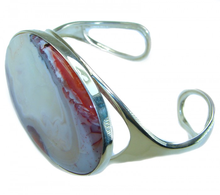 Great quality Morrisonite Jasper from Oregon .925 Sterling Silver handmade Statement Bracelet - Side view of Morrisonite Jasper bracelet in sterling silver.