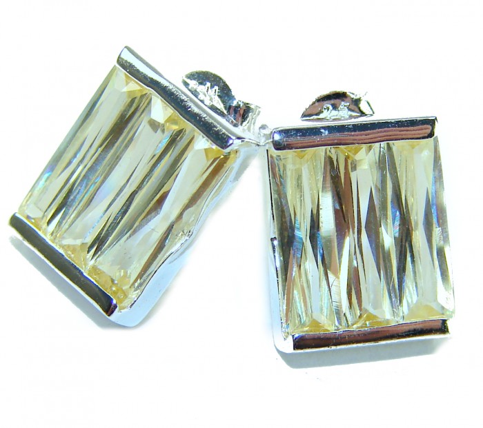Cubic Zirconia .925 Sterling Silver handmade earrings - Close-up of cubic zirconia sterling silver earrings, front view.