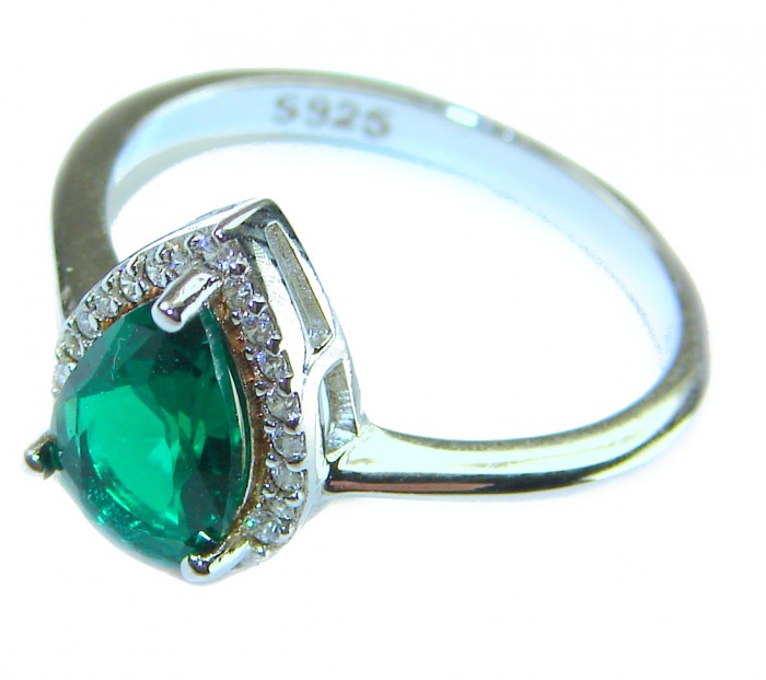 Gabriella 4.2 carat authentic Emerald rhodium over .925 Sterling Silver handcrafted Statement Ring size 7 1/4 - Emerald ring side view with diamond accents in sterling silver.