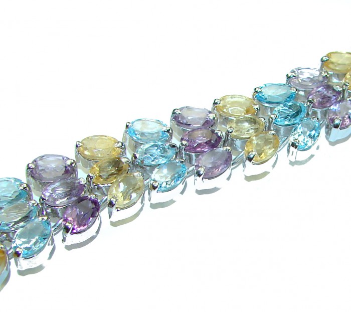Very Special 45.8 carat Natural Multigem .925 Sterling Silver handmade Statement Bracelet - photo 2