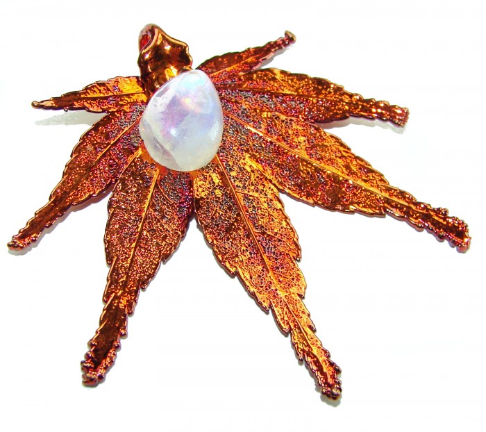 Stylish REAL Leaf Coved with Sterling Silver and 14K Gold Golden Topaz Tourmaline & .925 Sterling Silver Pendant - photo 3