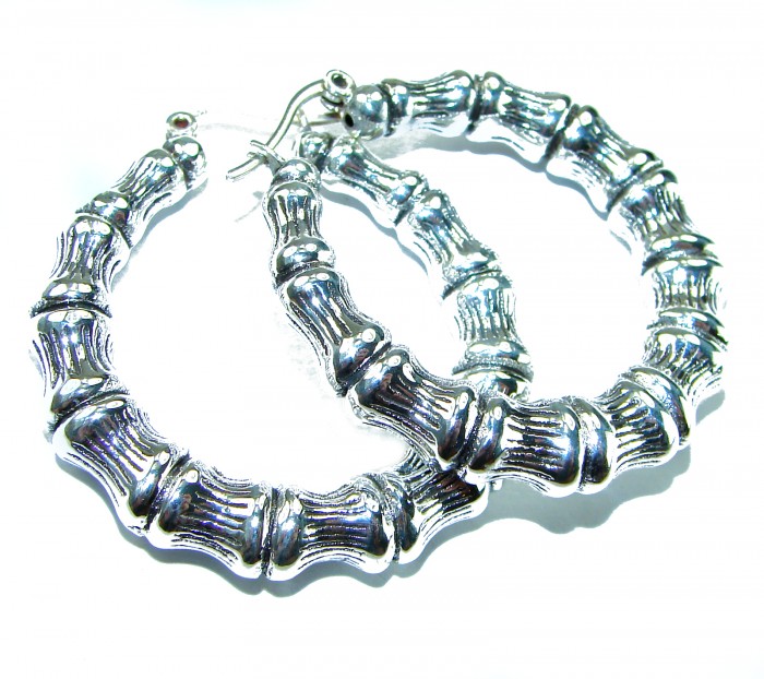 Huge - Bamboo Tree design .925 Sterling Silver handmade Bali made Earrings - photo 2
