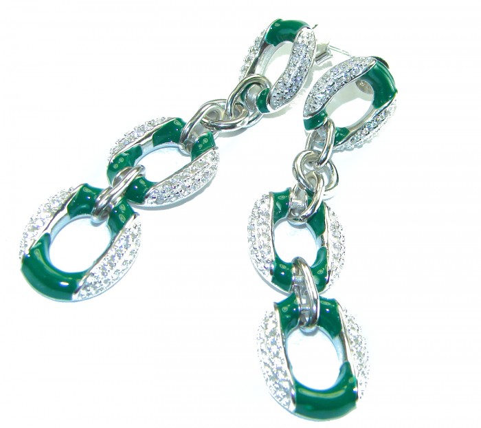 Vintage style authentic 7.5 carat Colombian Emerald .925 Sterling Silver handcrafted earrings - photo 4