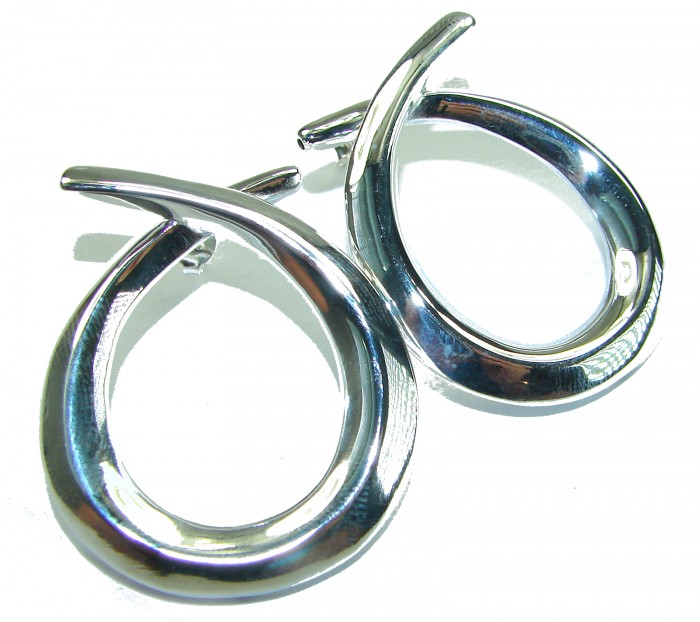 Large 1 5/8 inches long highly polished .925 Sterling Silver Italy made Earrings - Sterling silver earrings, top view, polished finish, 1 5/8 inches long