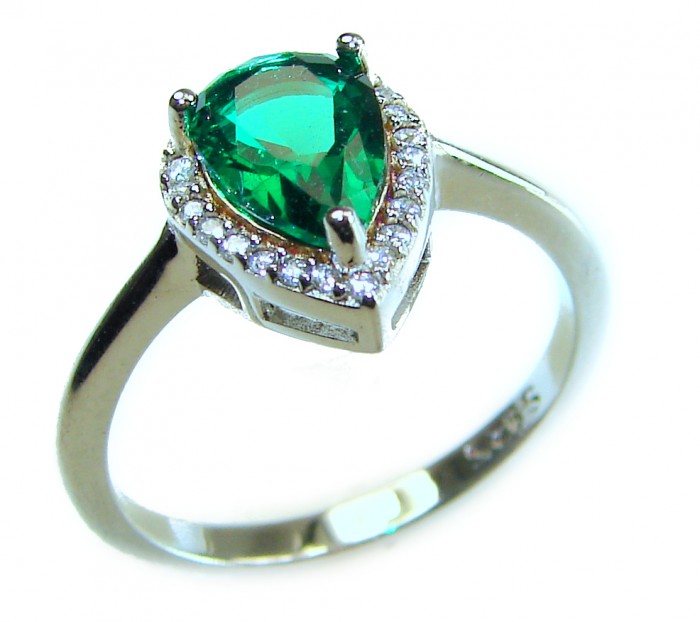Gabriella 4.2 carat authentic Emerald rhodium over .925 Sterling Silver handcrafted Statement Ring size 7 1/4 - Side view of Gabriella 4.2 carat emerald ring in rhodium over sterling silver.