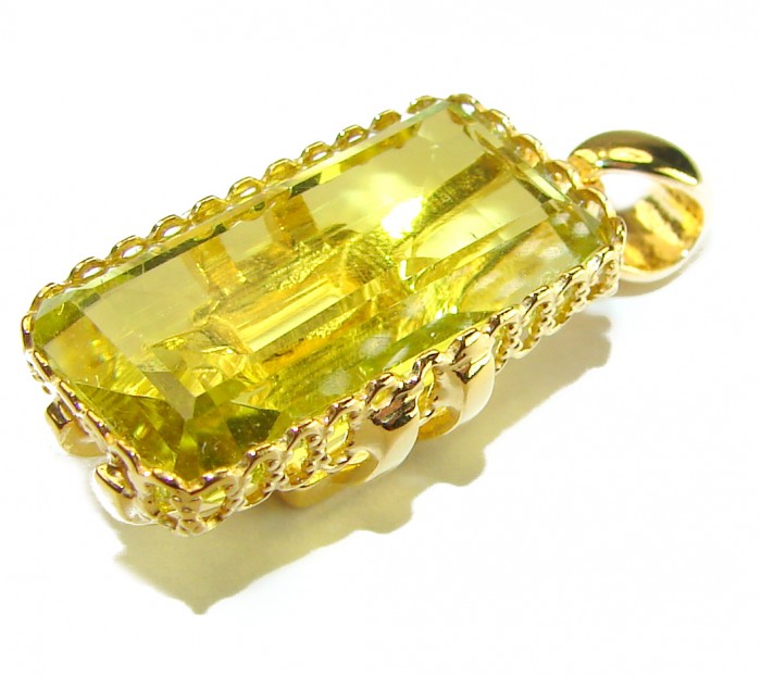 Emerald cut 15.3 carat Lemon Quartz 18K Gold over .925 Sterling Silver handcrafted pendant - photo 3