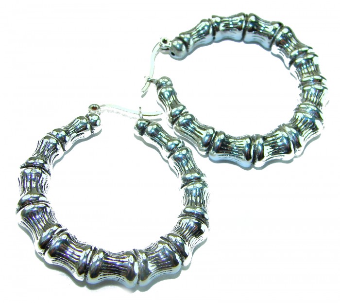 Huge - Bamboo Tree design .925 Sterling Silver handmade Bali made Earrings - photo 4