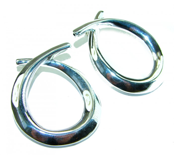 Large 1 5/8 inches long highly polished .925 Sterling Silver Italy made Earrings - Sterling silver earrings, top view, highly polished, 1 5/8 inches long.