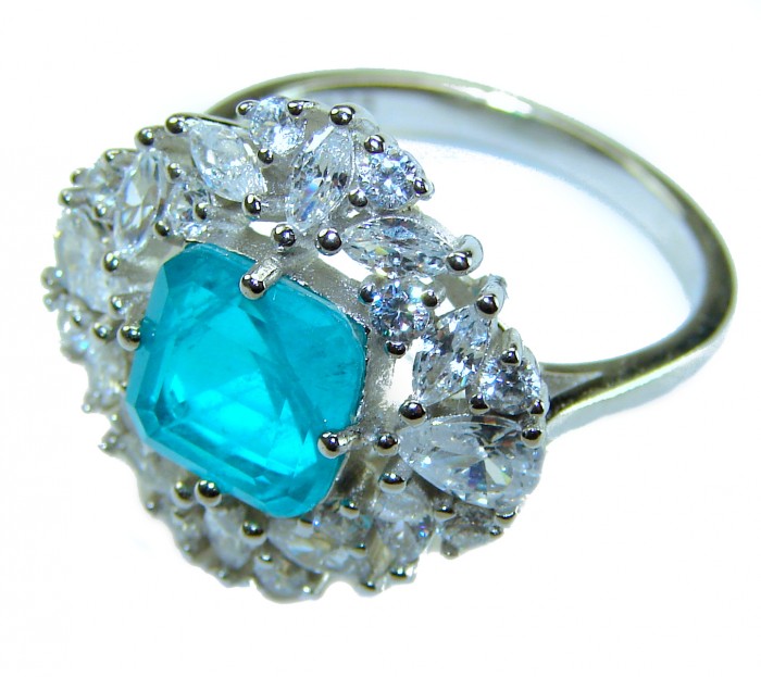 Vintage style - 4.5 carat Emerald .925 Sterling Silver handcrafted Statement ring size 7 1/2 - Emerald and diamond ring, vintage style, focal stone close-up, side view.