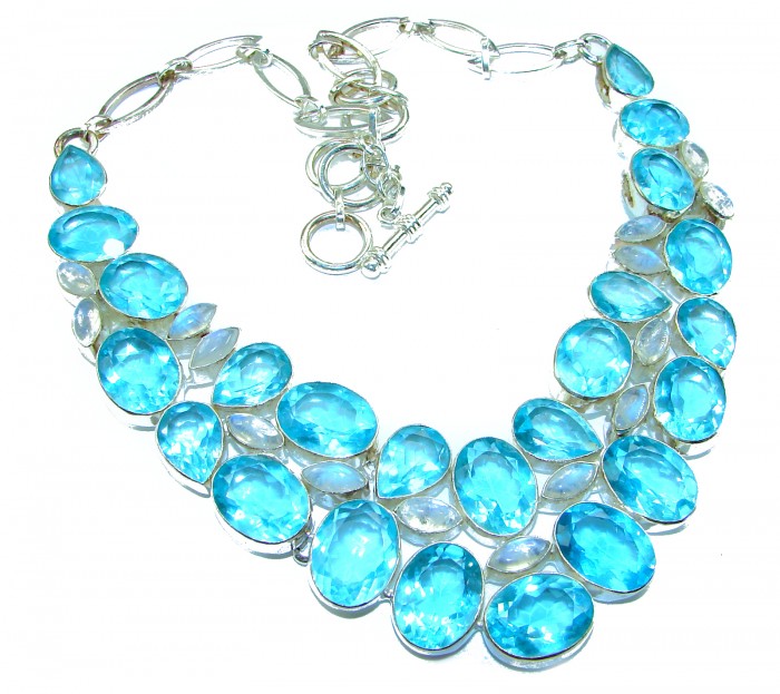 Blue Extravaganza 235.5 carat authentic Swiss Blue Topaz .925 Sterling Silver handcrafted necklace - Blue Extravaganza necklace with Swiss Blue Topaz, front view