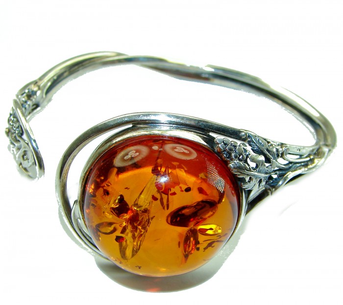 Vintage Design Genuine AAAAA QUALITY Baltic Amber .925 Sterling Silver handamde Bracelet / Cuff - photo 3