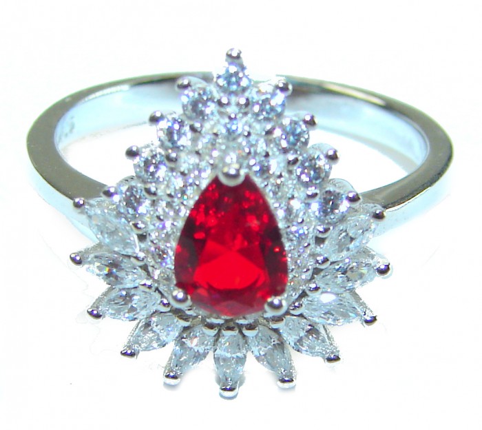 Gabriella oval cut 1.8 carat Ruby .925 Sterling Silver handcrafted Cocktail Ring s. 8 - photo 2