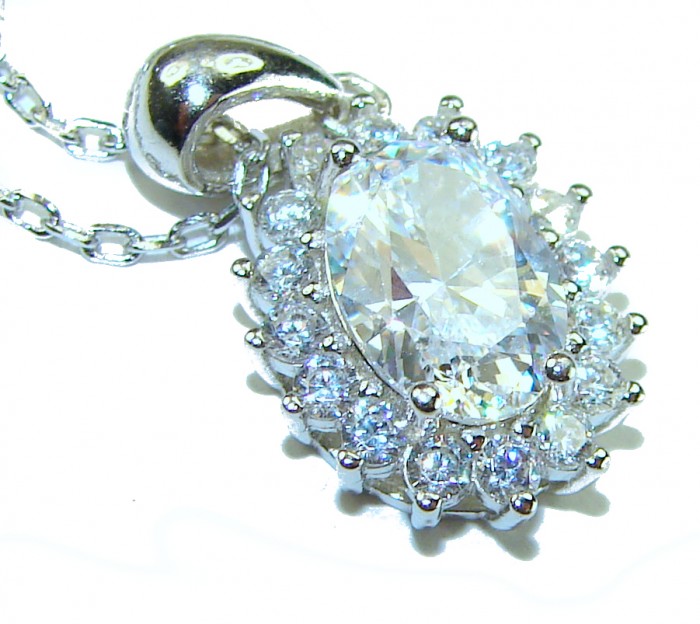 Allure Natural 7.2 carat White Topaz .925 Sterling Silver handcrafted Statement necklace - Close-up of Allure 7.2 ct white topaz pendant in sterling silver.