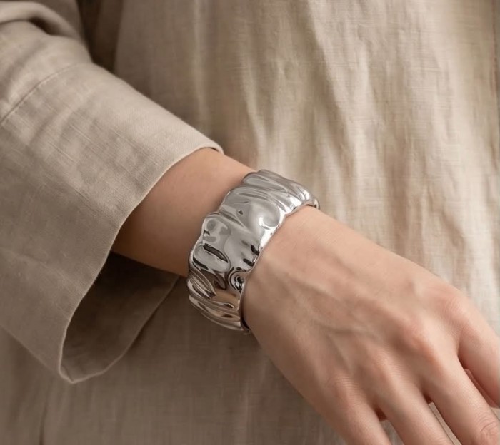 Precious Natural Silver Waves Women Hinge Bangle bracelet - photo 1