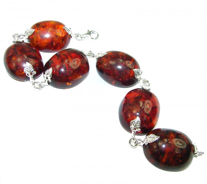 HUGE Beautiful Amber .925 Sterling Silver handcrafted Bracelet - photo 1