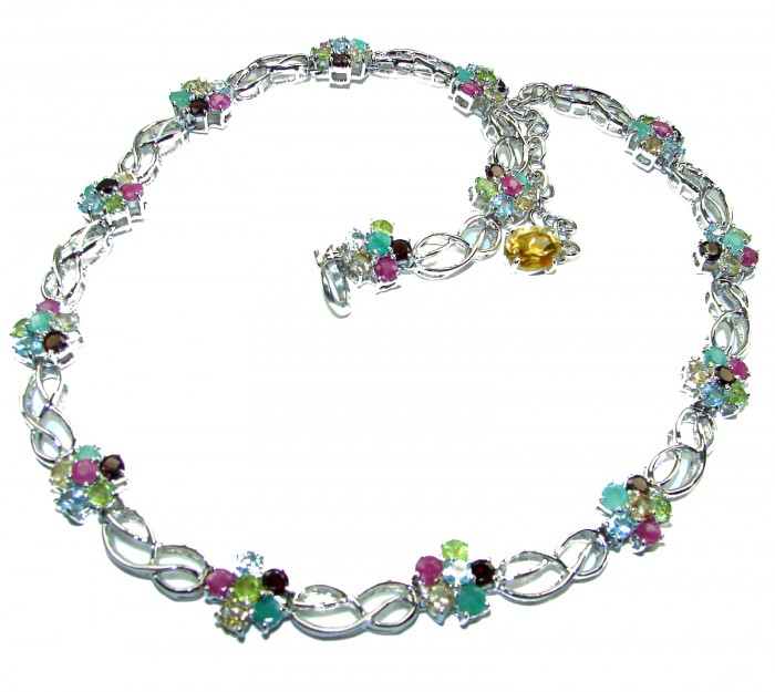 Luxurious Floral design Authentic Ruby Emerald .925 Sterling Silver handcrafted Statement necklace - photo 2