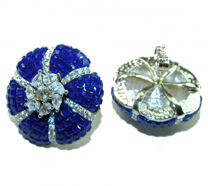 Born to Glam floral-inspired authentic Sapphire .925 Sterling Silver handcrafted earrings - photo 2