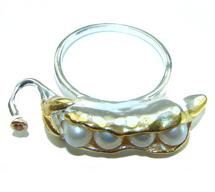 Precious Pea Pod Pearl 14K Gold .925 Sterling Silver handmade Ring s. 7 3/4 - photo 3