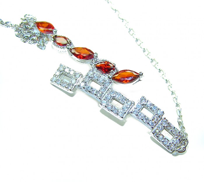 Penelope authentic 5.5 CARAT GARNET .925 Sterling Silver handcrafted bracelet - Garnet and silver necklace close-up with geometric and marquise designs