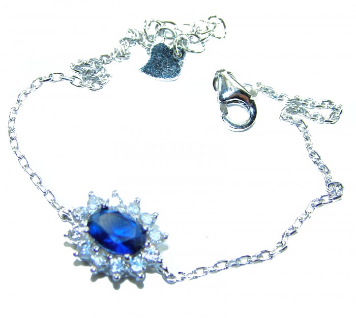 Tiffany 8.2 carat authentic Sapphire .925 Sterling Silver handcrafted Statement Bracelet - Close-up of Tiffany Sapphire bracelet, focus on stone and clasp details.