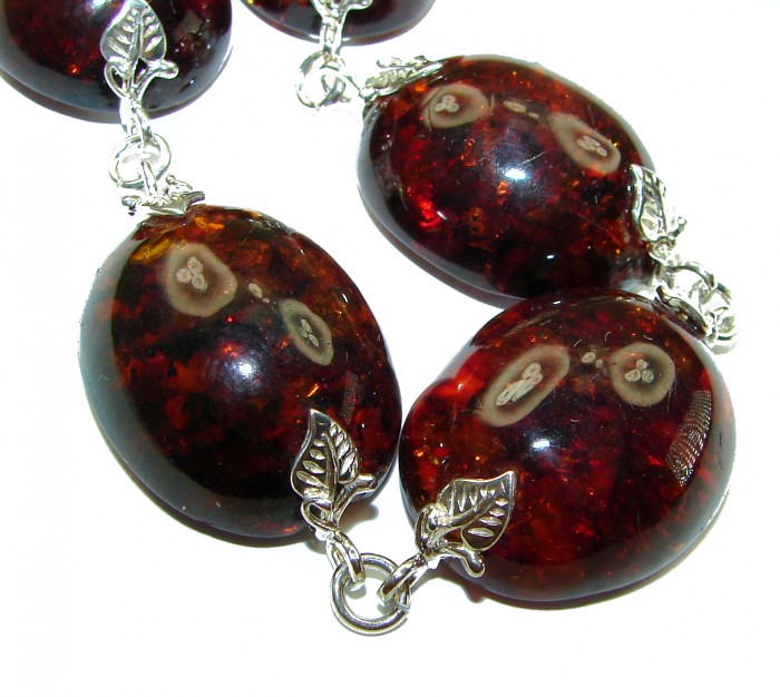 Cognac Color Beautiful Amber .925 Sterling Silver handcrafted Bracelet - photo 2