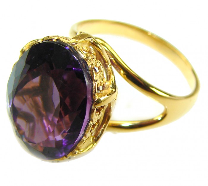 Dramatic design 8.8 carat AUTHENTIC Amethyst 14K Gold over .925 Sterling Silver Handcrafted Ring size 9 - photo 1