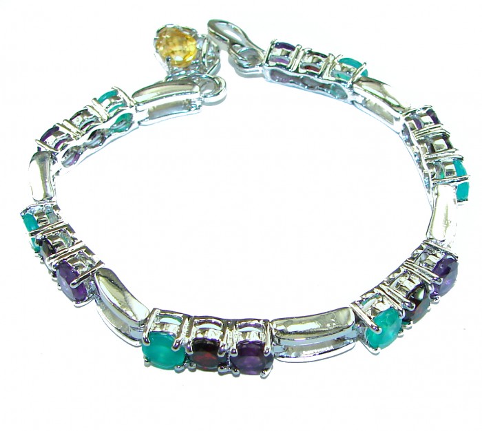 Great Masterpiece 23.5 carat genuine Apatite Amethyst Garnet .925 Sterling Silver handmade Statement Bracelet - photo 3