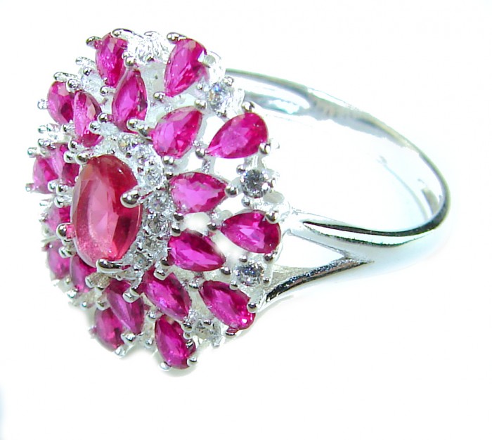 11.2 carat oval cut Brazilian Pink Tourmaline .925 Silver handcrafted Cocktail Ring s. 7 3/4 - Side view of pink tourmaline ring in .925 silver setting