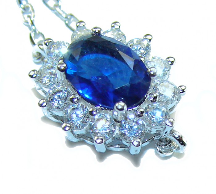 Tiffany 8.2 carat authentic Sapphire .925 Sterling Silver handcrafted Statement Bracelet - Close-up of sapphire pendant in sterling silver with diamond accents.