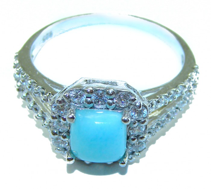 Caribbean Beauty 4.5 carat Genuine Blue Larimar .925 Sterling Silver handmade ring size 7 - Side view of Caribbean Beauty 4.5ct Blue Larimar .925 Sterling ring