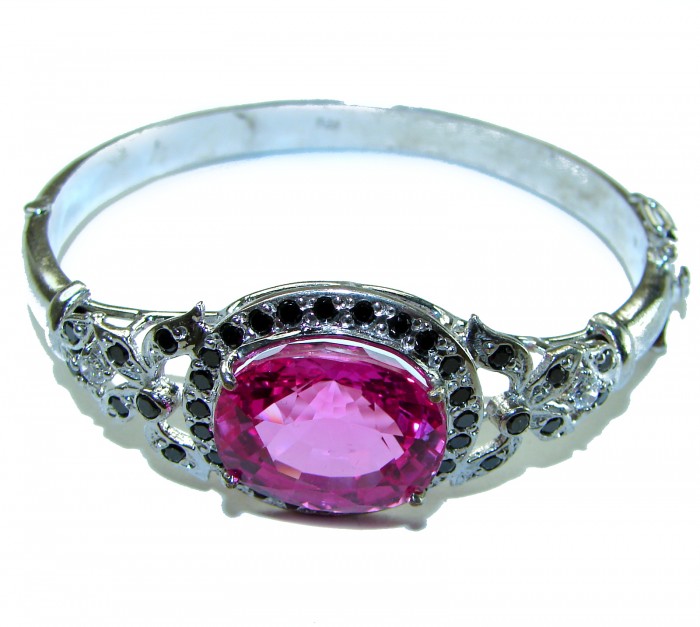 Precious 39.5 carat Natural Rich Pink Sapphire .925 Sterling Silver handcrafted Bracelet - photo 3