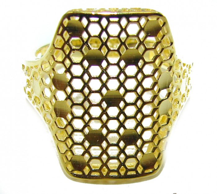 14K Gold over .925 Sterling Silver handcrafted ring size 8 - Gold honeycomb pattern ring, top view, size 8