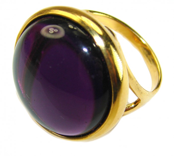 Purple Royalty 20.5 carat Amethyst .925 Sterling Silver dipped in 18K Gold over Handcrafted Ring size 7 - Side view of Purple Royalty Amethyst ring with gold setting.