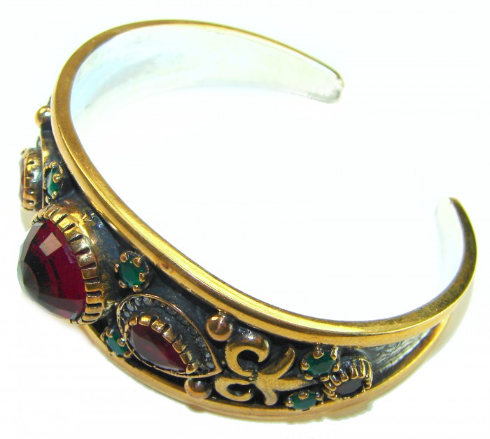 Victorian Style 22.5 carat Ruby & White Topaz .925 Sterling Silver Bracelet / Cuff - Side view Victorian style ruby and topaz .925 sterling bracelet