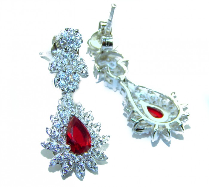 Magnificent Jewel 4.5 carat Ruby .925 Sterling Silver handcrafted incredible earrings - photo 4