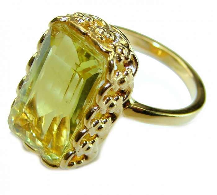 14.8 carat Genuine Lemon Quartz 14K Gold over .925 Sterling Silver handcrafted ring size 9 1/2 - photo 1