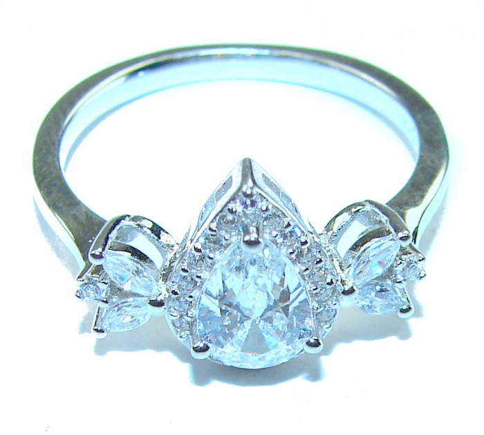 Precious genuine 2.9 carat White Sapphire .925 Sterling Silver handmade ring s. 6 1/4 - Front view of white sapphire ring in sterling silver.