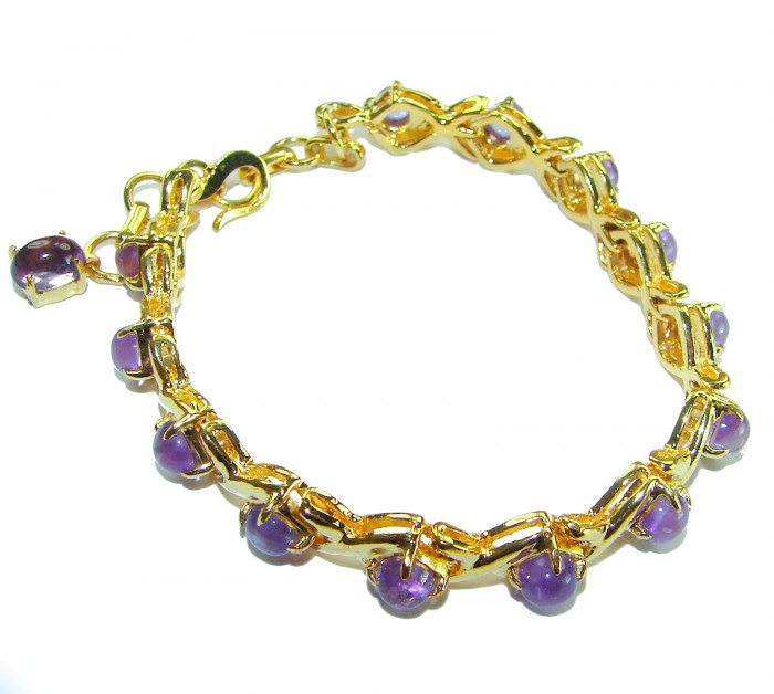 Dolce Vita - Precious Natural 22.5 carat Amethyst 14K Gold over .925 Sterling Silver handcrafted bracelet - Amethyst bracelet in 14K gold, top view showing stones and clasp.