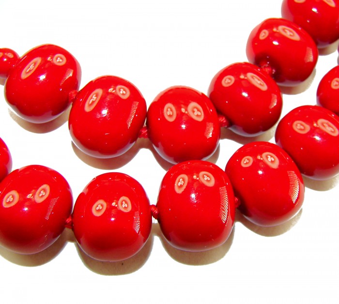 ESTANCIA Sublime natural Red Fossilized Coral Sterling Silver handmade Necklace - Close-up of red fossilized coral beads in a necklace.