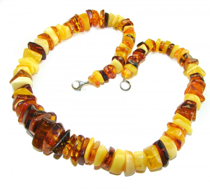 Dazzling vintage natural Baltic Amber butterscotch .925 Sterling Silver handcrafted Large necklace - photo 3
