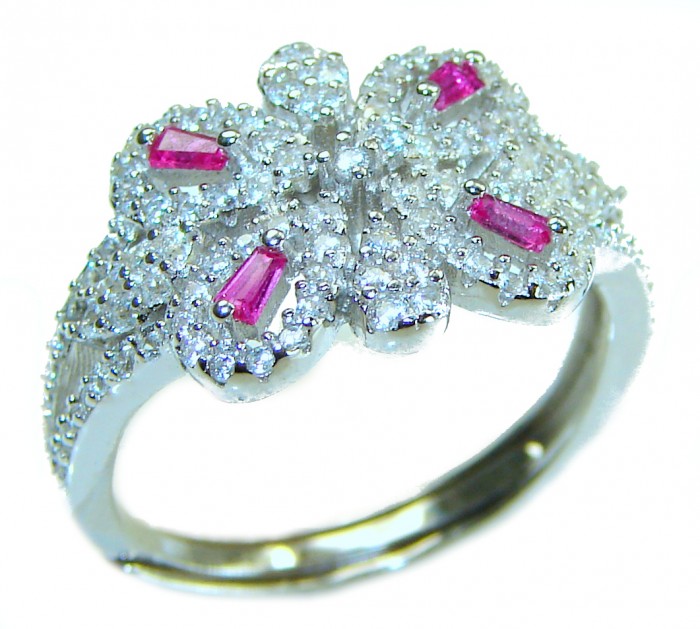 Pure Luxury 4.2 carat natural Ruby .925 Sterling Silver handmade Statement Sterling Silver ring size 6 3/4 - Close-up of Pure Luxury 4.2 carat Ruby ring in .925 Sterling Silver