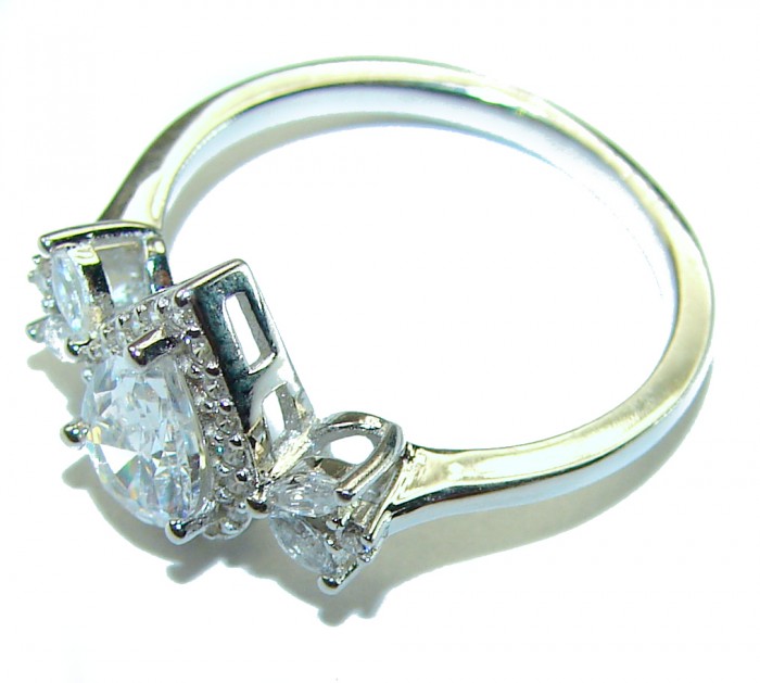 Precious genuine 2.9 carat White Sapphire .925 Sterling Silver handmade ring s. 6 1/4 - Side view of 2.9 carat white sapphire ring in .925 sterling silver