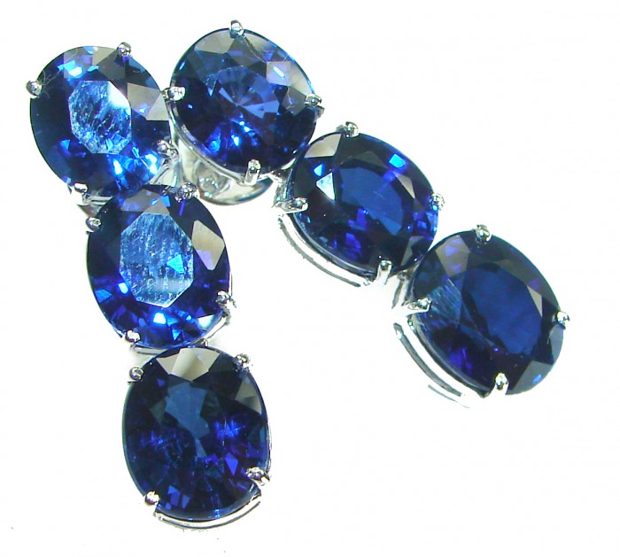 Deep Ocean 16.5 carat London Blue Topaz .925 Sterling Silver handmade Statement earrings - Close-up of Deep Ocean 16.5ct London Blue Topaz in .925 Sterling Silver