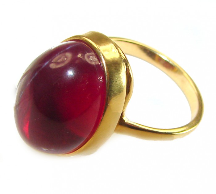 Bella Rosa Genuine 24.8 CARAT Star Ruby 18k GOLD OVER .925 Sterling Silver Large Statement Ring size 9 - Side view of Bella Rosa 24.8ct star ruby ring in 18k gold over silver.