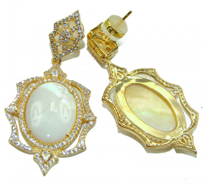 Top quality Sublime Blister Pearl 22K Gold over .925 Sterling Silver handcrafted Earrings - Gold and pearl earrings, front and back view, with diamond accents.