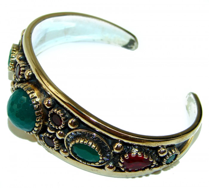 Victorian Style Created Emerald & White Topaz Sterling Silver Bracelet / Cuff - photo 2