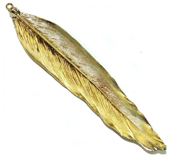 Stylish REAL Leaf dipped in copper .925 Sterling Silver and Copper Pendant - Gold leaf pendant, side view, detailed texture visible.