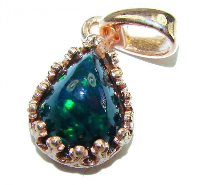 5.8 CTW Authentic Black Opal 14K Gold over .925 Sterling Silver handmade Pendant - Close-up of black opal pendant in 14K gold over sterling silver.
