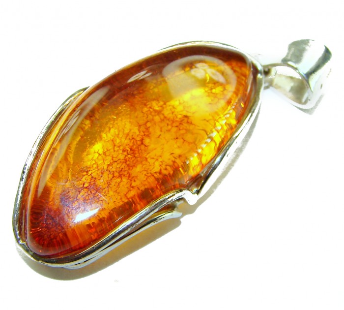 Prehistoric Authentic Baltic Amber .925 Sterling Silver beautifully handcrafted Pendant - Stone close-up of Baltic Amber .925 Sterling Silver pendant